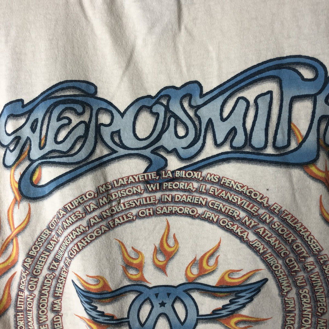 90'S Delta Aerosmith Fire Pattern Band T-Shirt, Men's Size M (Equivalent), Vintage cotton white type Vintage Second Hand