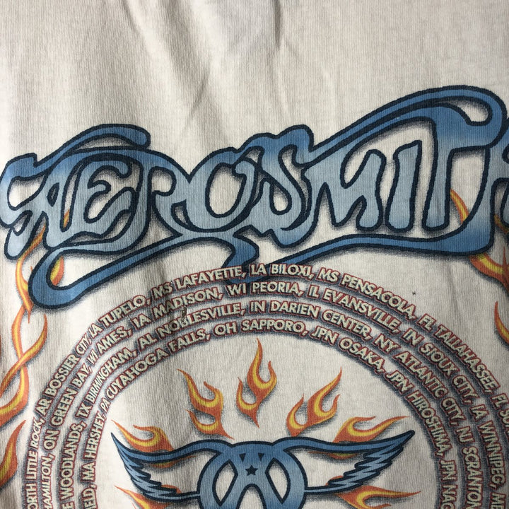 90'S Delta Aerosmith Fire Pattern Band T-Shirt, Men's Size M (Equivalent), Vintage cotton white type Vintage Second Hand
