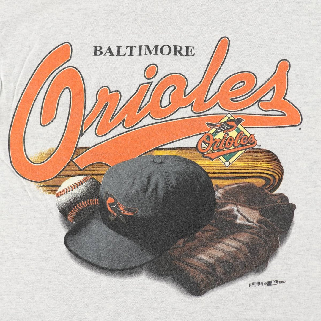 90'S HANK Aaron ORIGINALS MLB Baltimore Orioles sports print T-shirt, men's size M equivalent, vintage. unclear gray type Vintage Second Hand