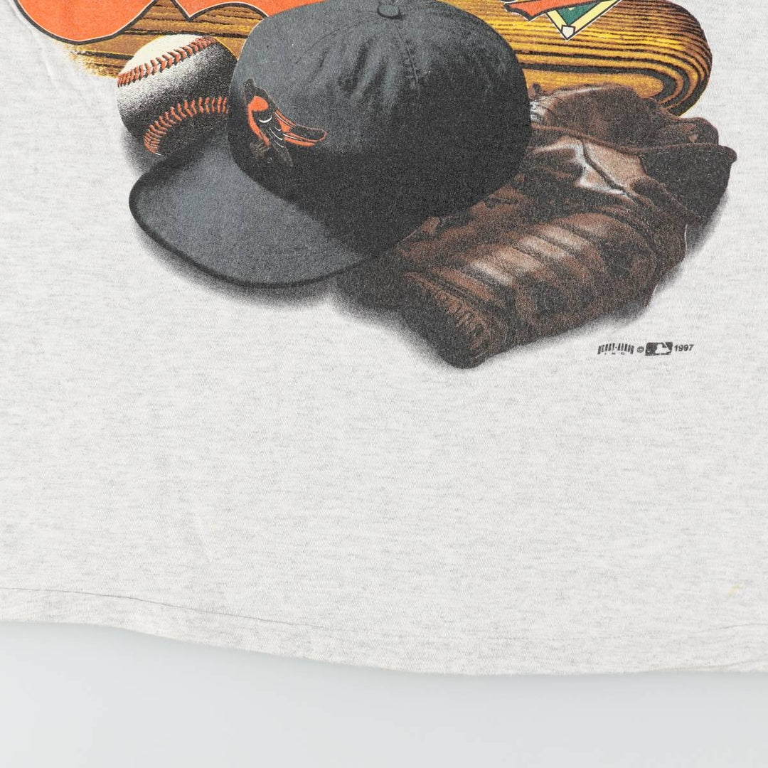 90'S HANK Aaron ORIGINALS MLB Baltimore Orioles sports print T-shirt, men's size M equivalent, vintage. unclear gray type Vintage Second Hand