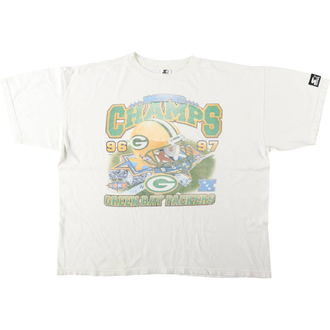 90'S Starter NFL Green Bay Packers SUPER BOWL XXXII Sports Print T-Shirt, Made in USA, Men's XL equivalent. cotton white type Vintage Second Hand