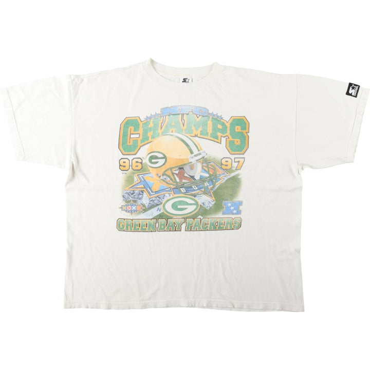 90'S Starter NFL Green Bay Packers SUPER BOWL XXXII Sports Print T-Shirt, Made in USA, Men's XL equivalent. cotton white type Vintage Second Hand