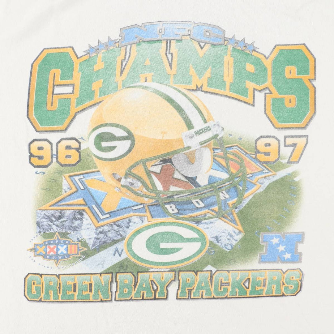 90'S Starter NFL Green Bay Packers SUPER BOWL XXXII Sports Print T-Shirt, Made in USA, Men's XL equivalent. cotton white type Vintage Second Hand