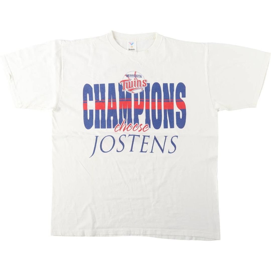 90'S Jostens MLB Minnesota Twins Sports Print T-Shirt, Made in USA, Men's XL equivalent, Vintage cotton white type Vintage Second Hand