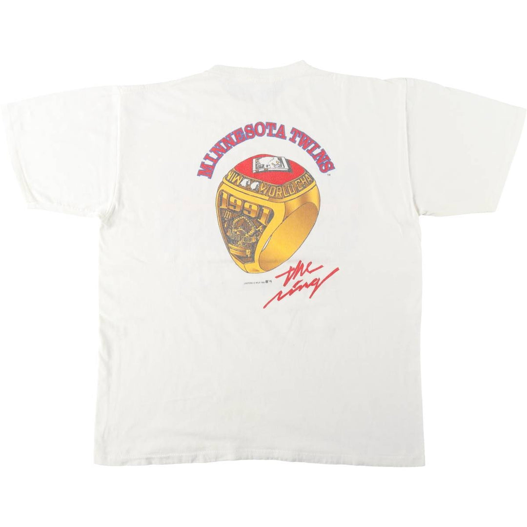 90'S Jostens MLB Minnesota Twins Sports Print T-Shirt, Made in USA, Men's XL equivalent, Vintage cotton white type Vintage Second Hand