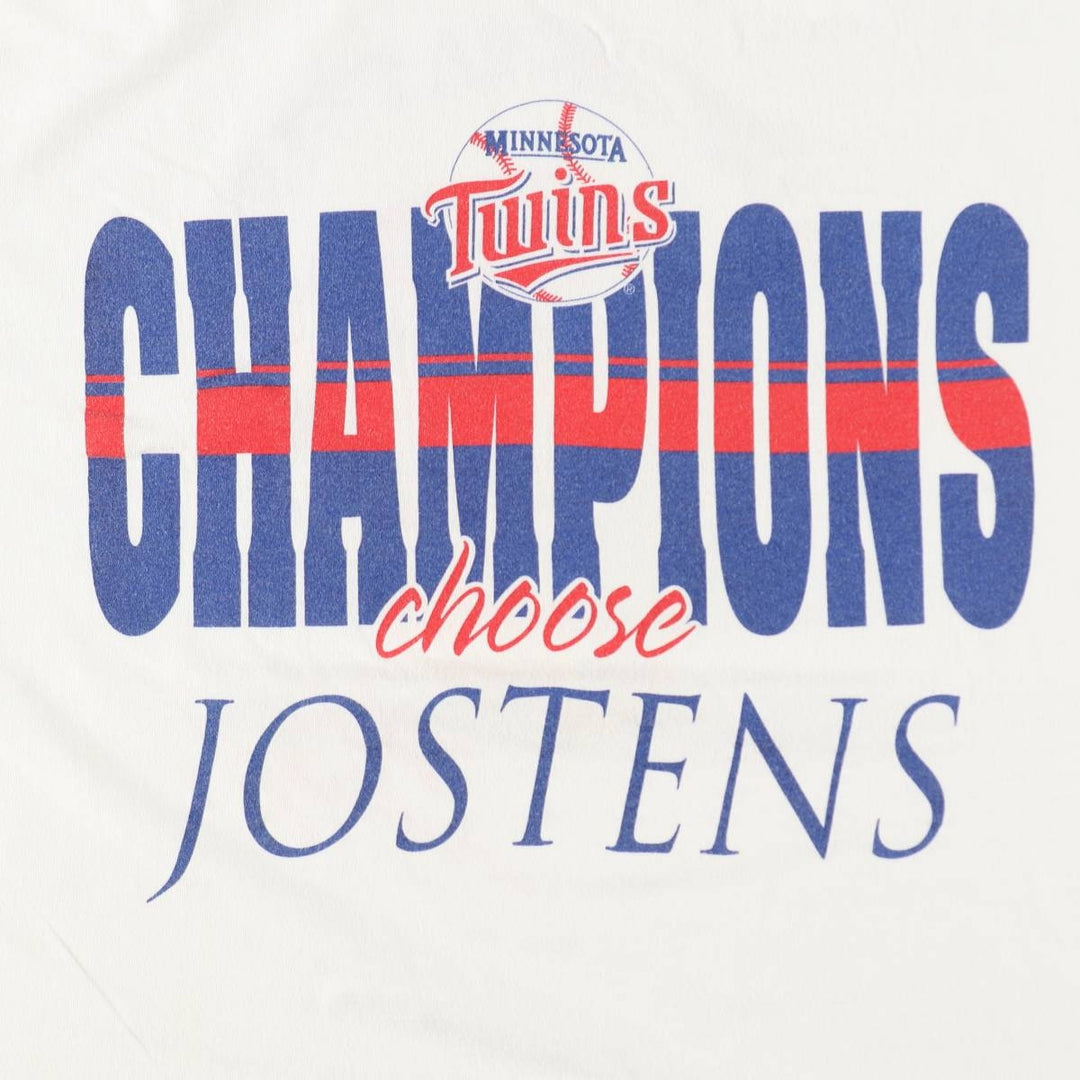 90'S Jostens MLB Minnesota Twins Sports Print T-Shirt, Made in USA, Men's XL equivalent, Vintage cotton white type Vintage Second Hand
