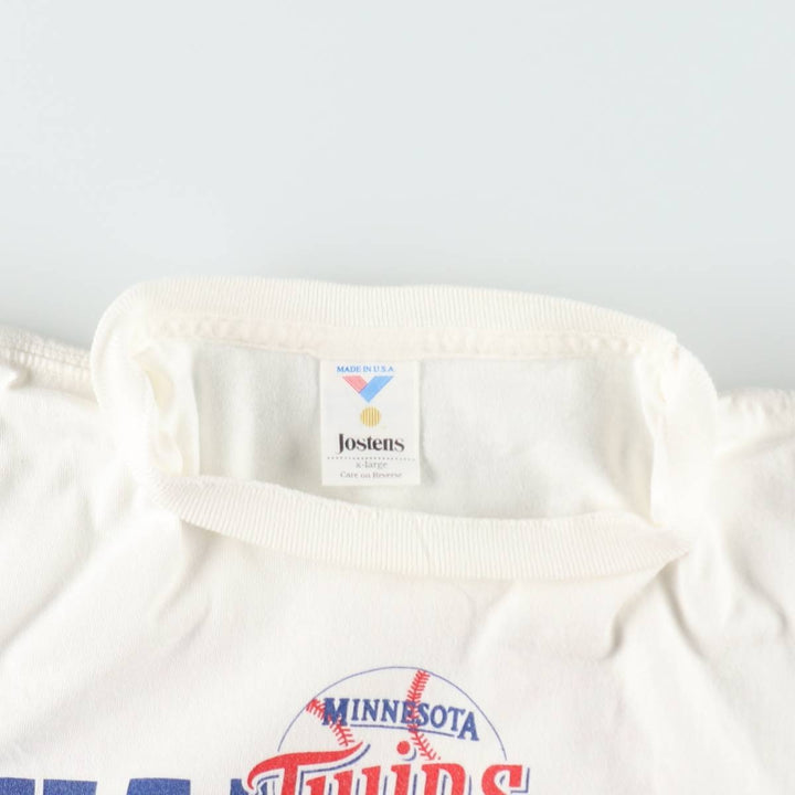 90'S Jostens MLB Minnesota Twins Sports Print T-Shirt, Made in USA, Men's XL equivalent, Vintage cotton white type Vintage Second Hand