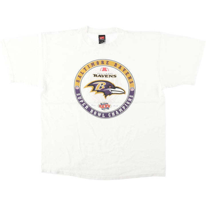 ~2000'S Nike TEAM NFL Baltimore Ravens SUPER BOWL XXXV Sports Print T-Shirt, Men's Size L (approx.) cotton white type Vintage Second Hand