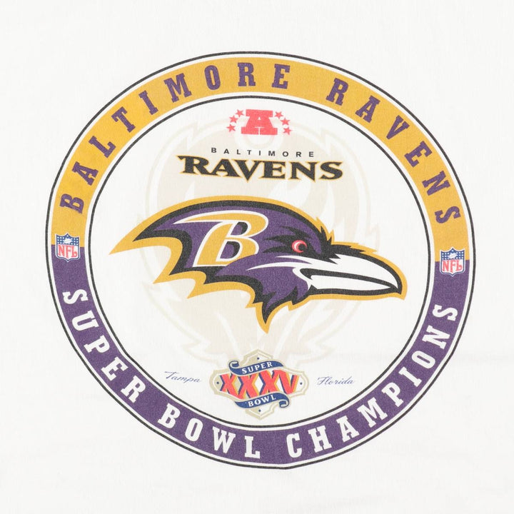 ~2000'S Nike TEAM NFL Baltimore Ravens SUPER BOWL XXXV Sports Print T-Shirt, Men's Size L (approx.) cotton white type Vintage Second Hand