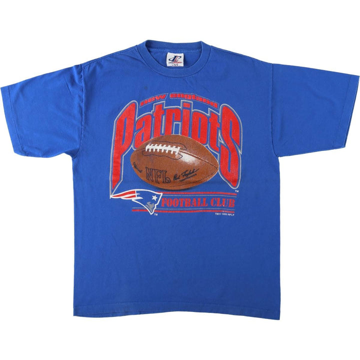 90'S LOGO ATHLETIC NFL New England Patriots Sports Print T-Shirt, Made in USA, Men's Size L (approx.), Vintage cotton blue type Vintage Second Hand