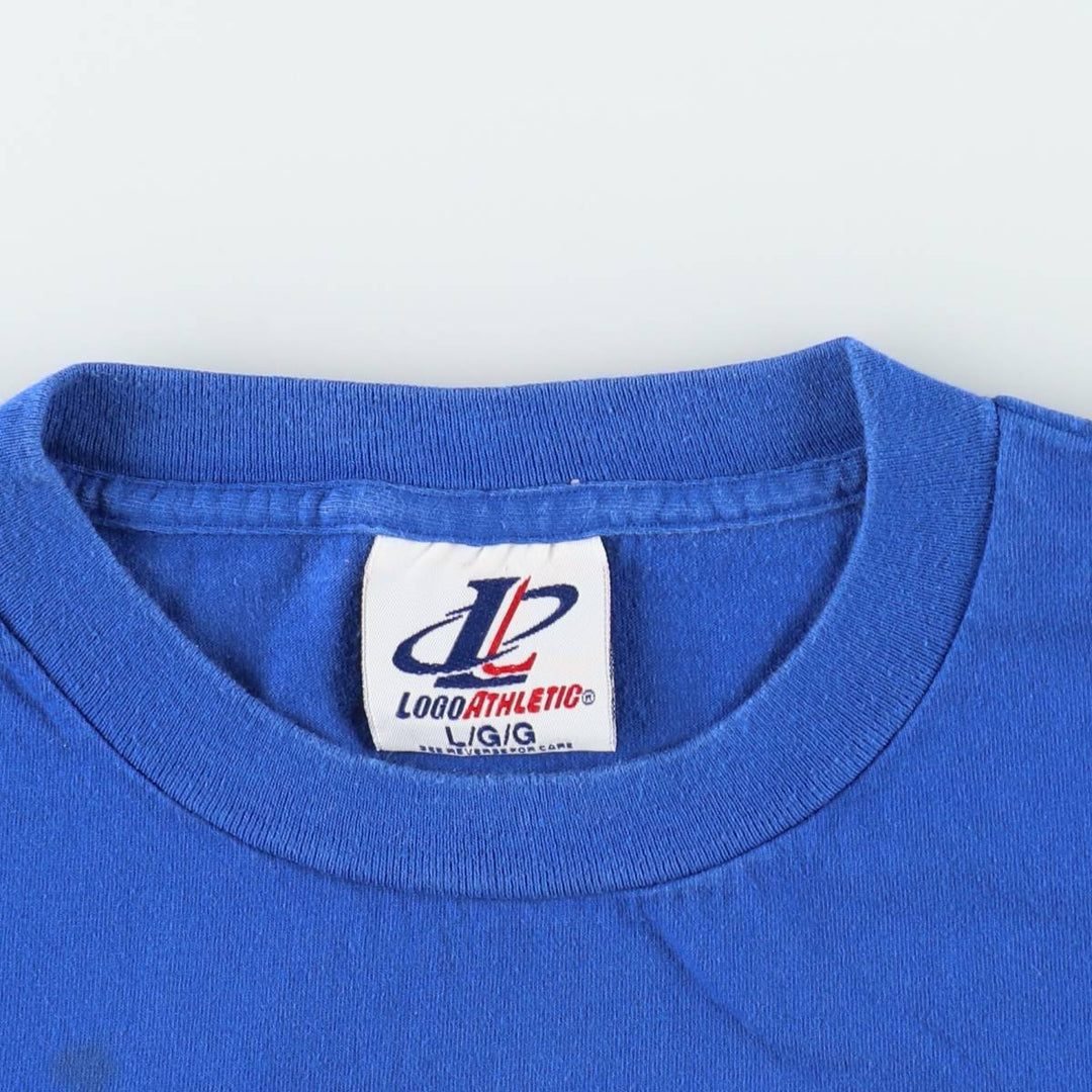90'S LOGO ATHLETIC NFL New England Patriots Sports Print T-Shirt, Made in USA, Men's Size L (approx.), Vintage cotton blue type Vintage Second Hand