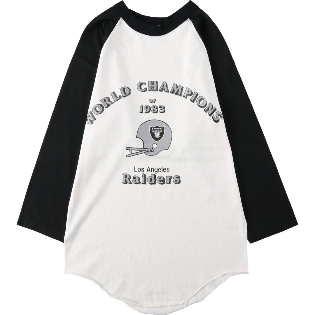 1980'S Russell NFL Los Angeles Raiders 3/4 Sleeve Raglan T-Shirt, Men's Size M (approx.) polyester white type Vintage Second Hand