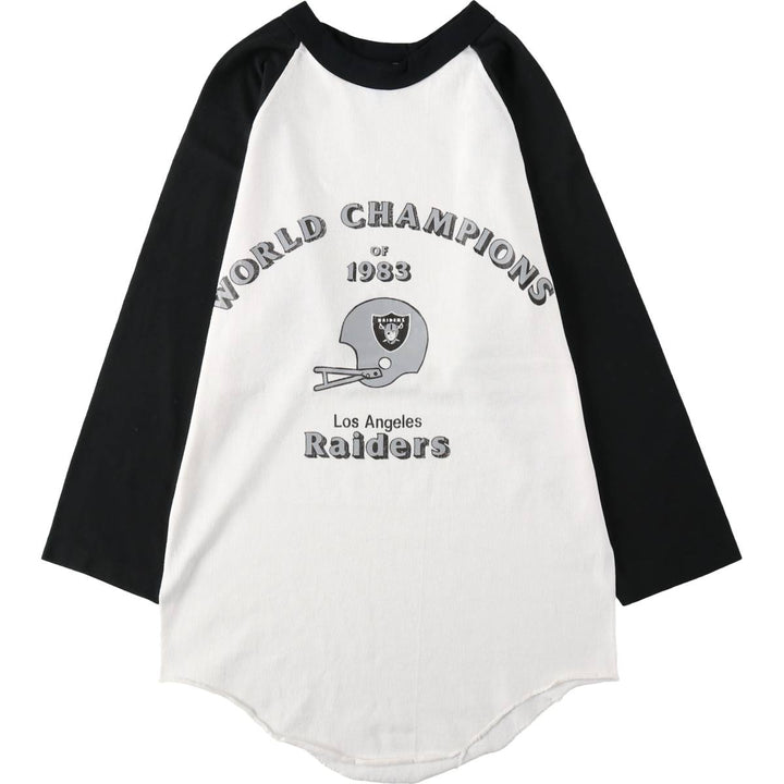 1980'S Russell NFL Los Angeles Raiders 3/4 Sleeve Raglan T-Shirt, Men's Size M (approx.) polyester white type Vintage Second Hand