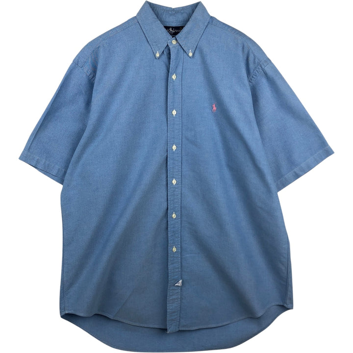 Ralph Lauren short sleeve button down shirt, men's size L cotton blue type Vintage Second Hand