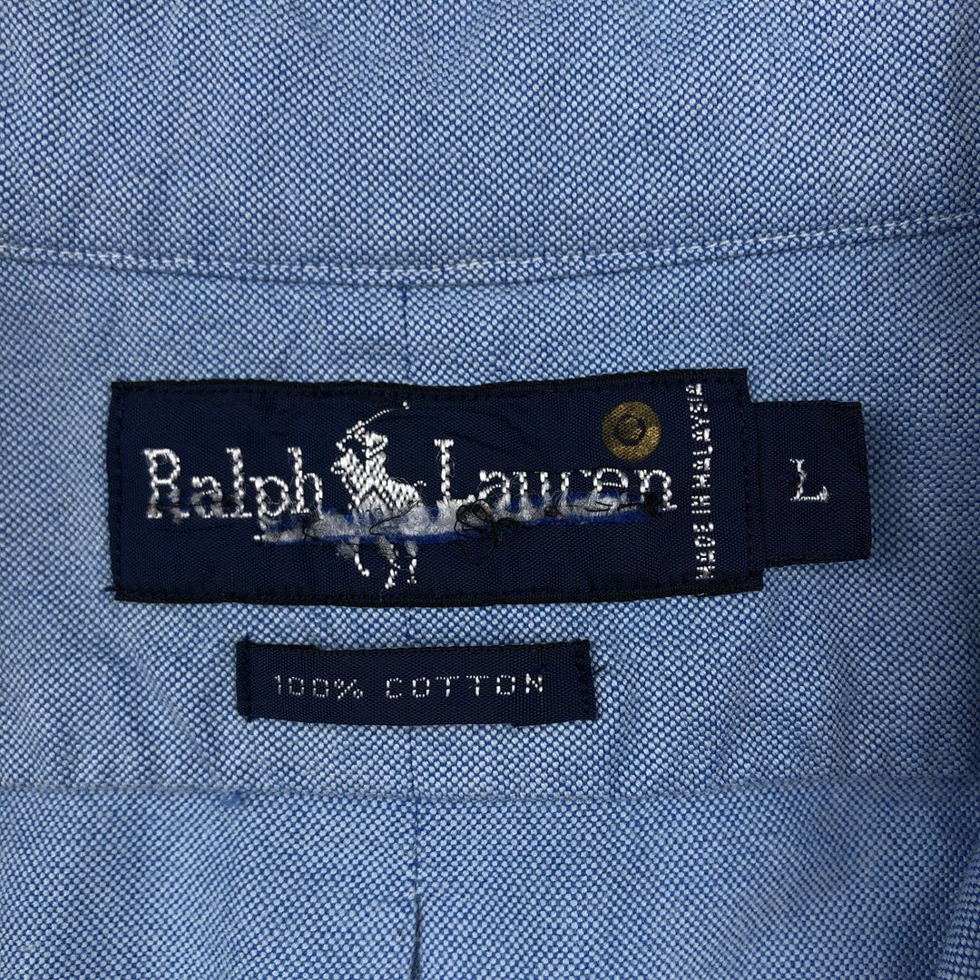 Ralph Lauren short sleeve button down shirt, men's size L cotton blue type Vintage Second Hand