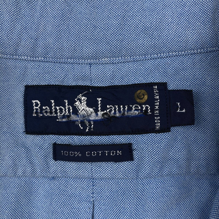 Ralph Lauren short sleeve button down shirt, men's size L cotton blue type Vintage Second Hand