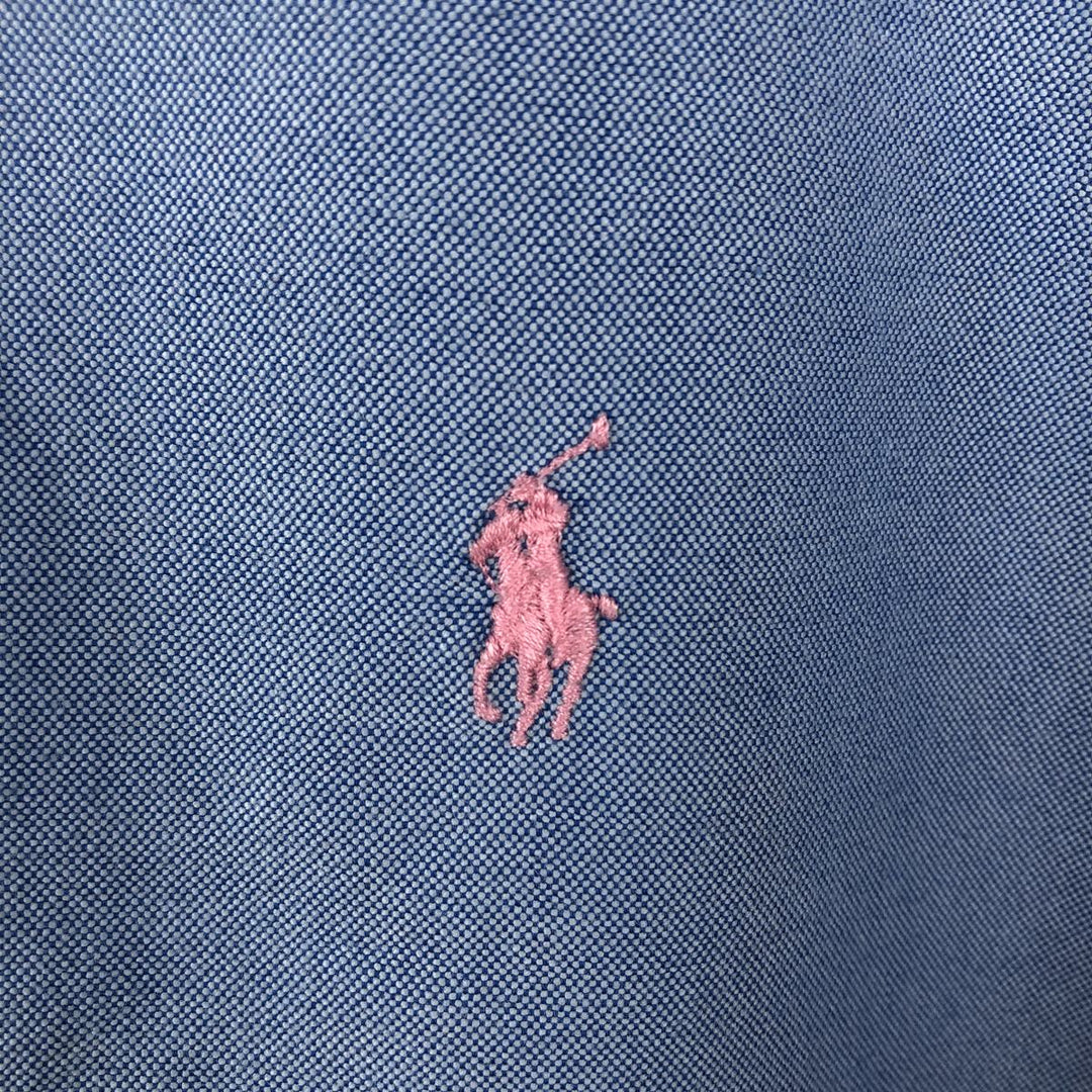 Ralph Lauren short sleeve button down shirt, men's size L cotton blue type Vintage Second Hand