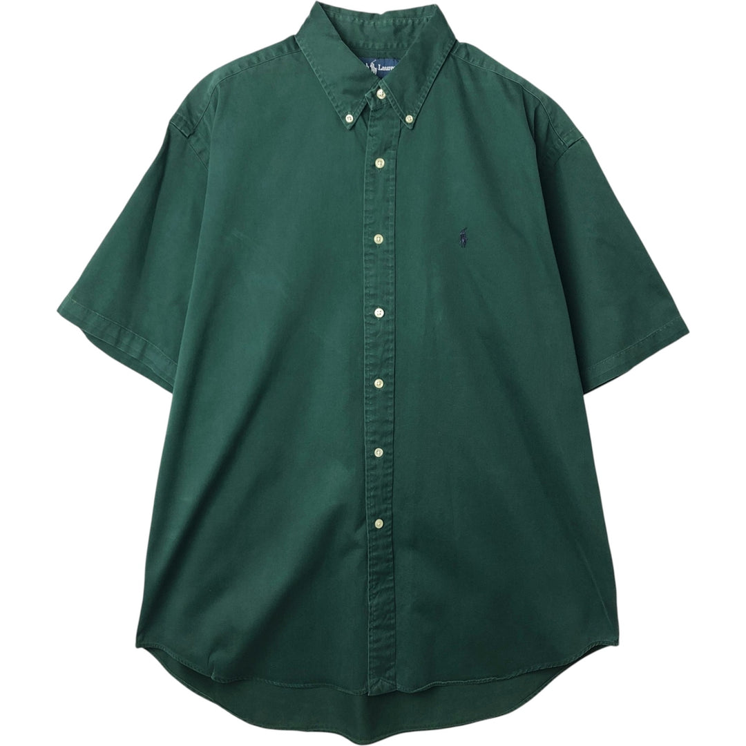 Ralph Lauren short sleeve button down shirt, men's size L cotton Green type dark green Vintage Second Hand