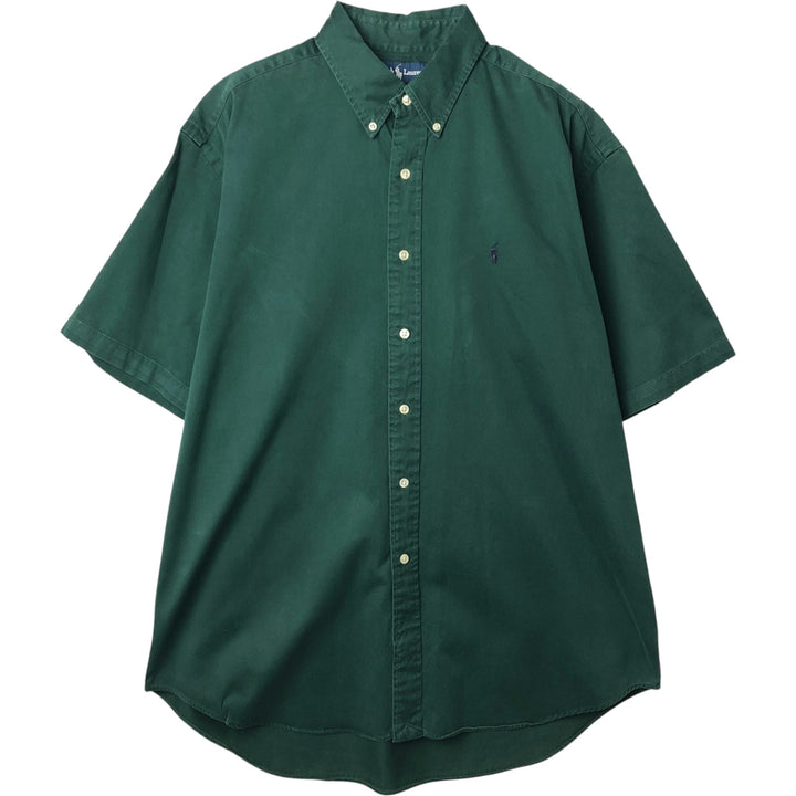 Ralph Lauren short sleeve button down shirt, men's size L cotton Green type dark green Vintage Second Hand