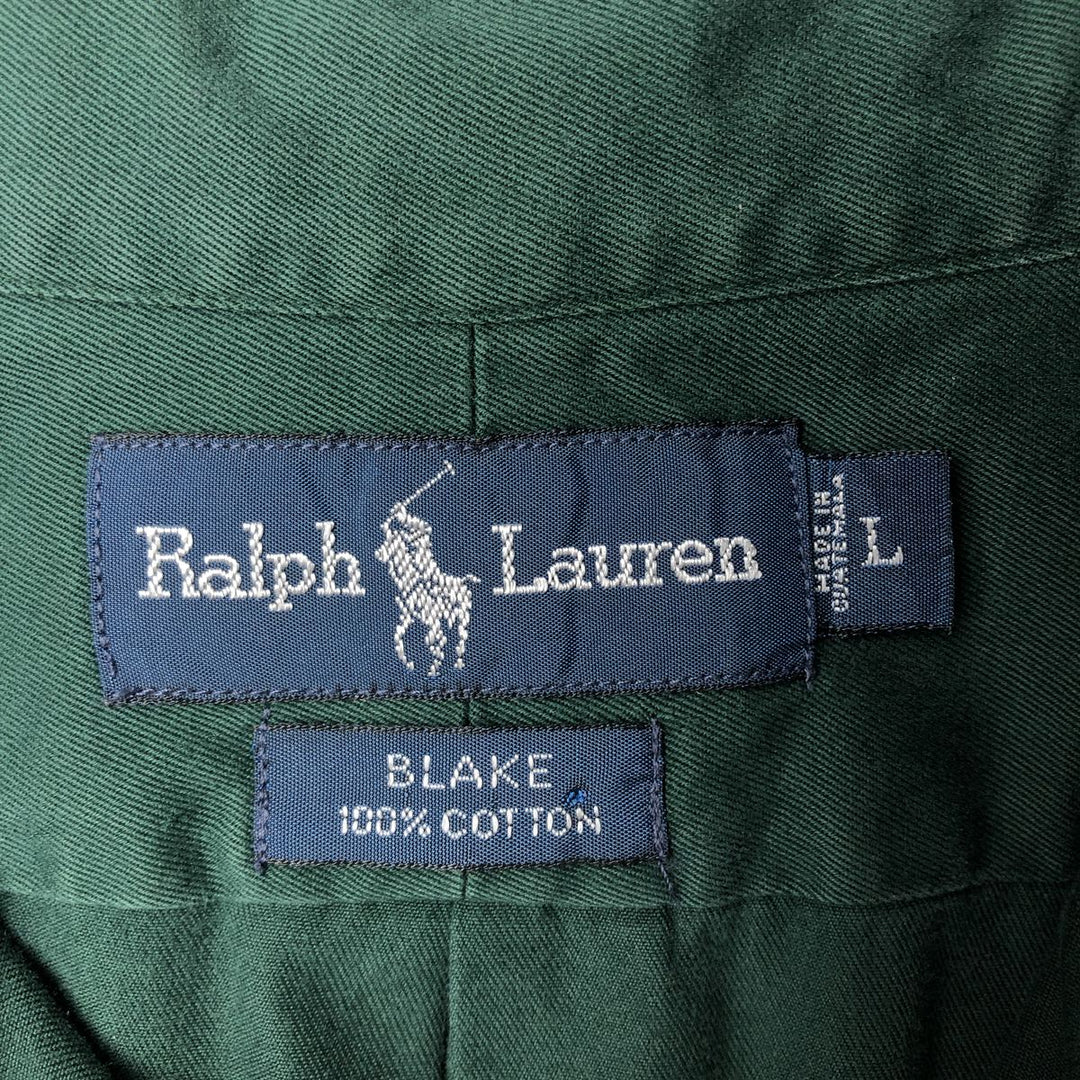 Ralph Lauren short sleeve button down shirt, men's size L cotton Green type dark green Vintage Second Hand