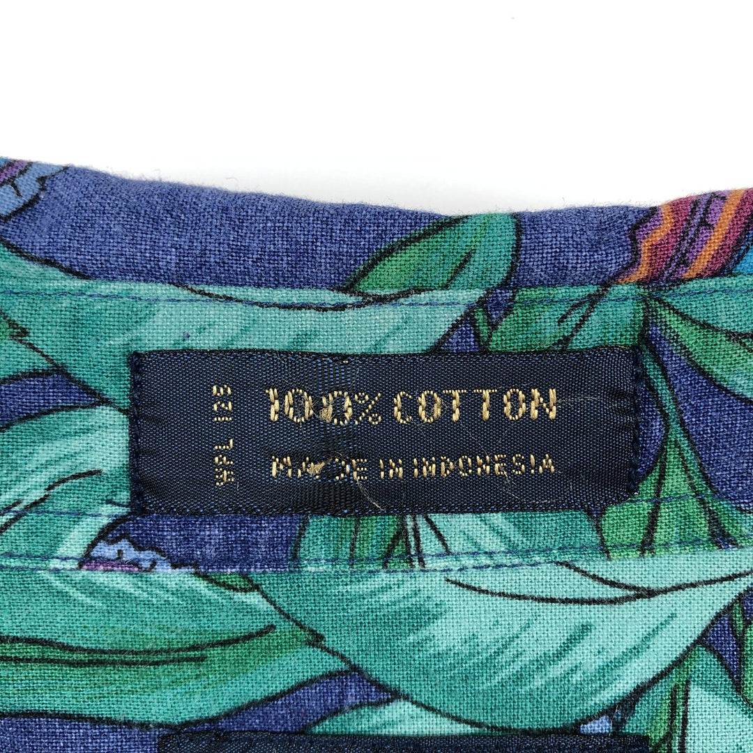 Vintage 1980'S Ralph Lauren CHAPS short-sleeved button-down shirt, men's size L (approx.), featuring leaf and paisley patterns. cotton Navy blue Vintage Second Hand