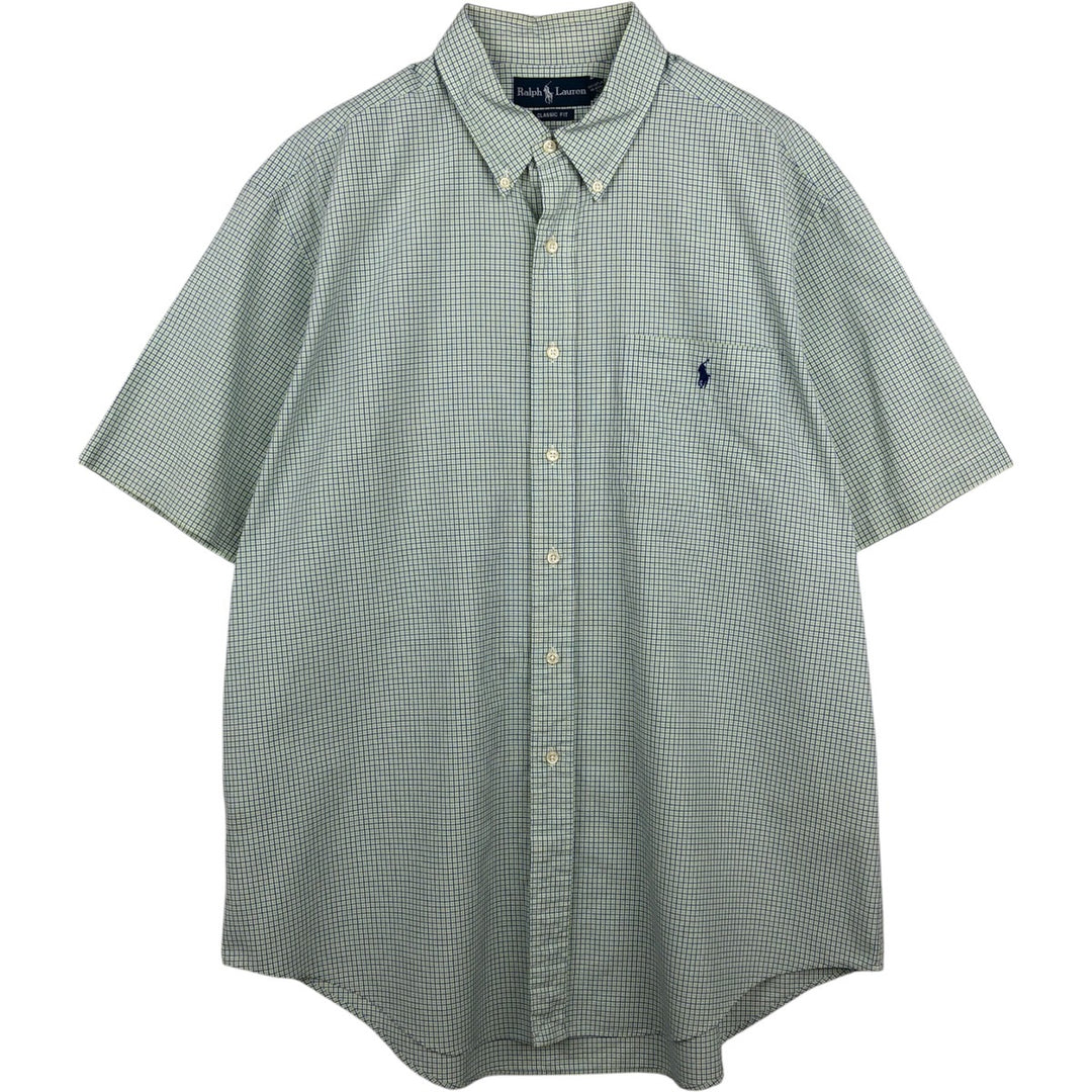 Ralph Lauren Classic Fit Short Sleeve Button Down Check Shirt Men's XL cotton green type yellow green Vintage Second Hand