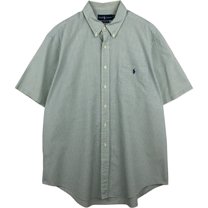 Ralph Lauren Classic Fit Short Sleeve Button Down Check Shirt Men's XL cotton green type yellow green Vintage Second Hand