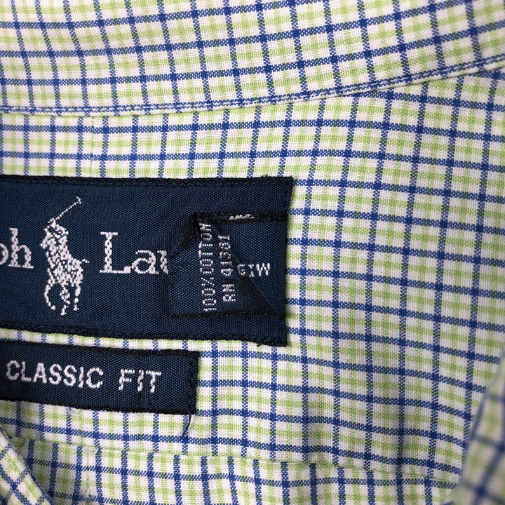 Ralph Lauren Classic Fit Short Sleeve Button Down Check Shirt Men's XL cotton green type yellow green Vintage Second Hand