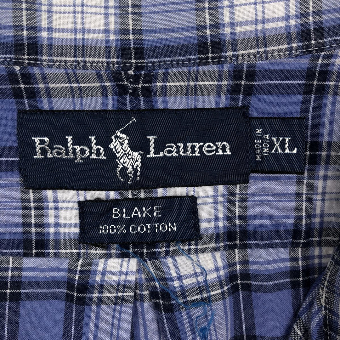 Ralph Lauren BLAKE short sleeve button down check shirt men's XL size cotton blue type Vintage Second Hand