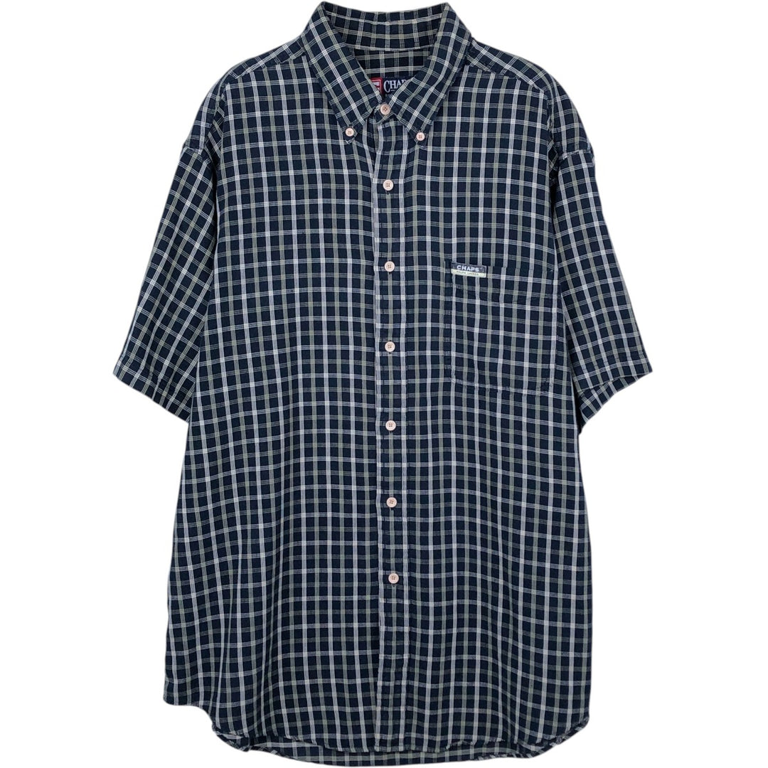 Ralph Lauren CHAPS short sleeve button down check shirt men's size L cotton navy blue type Vintage Second Hand