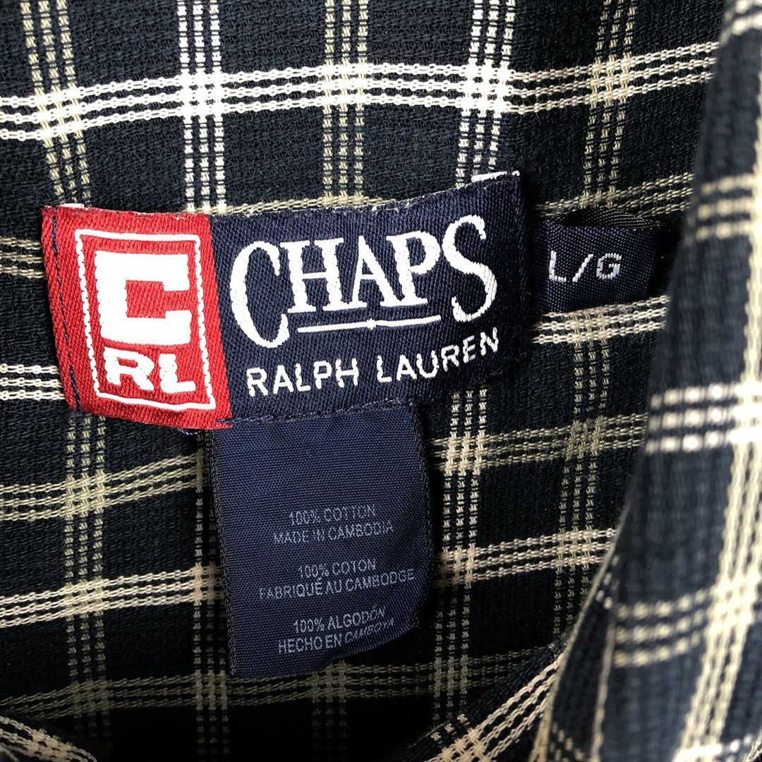 Ralph Lauren CHAPS short sleeve button down check shirt men's size L cotton navy blue type Vintage Second Hand