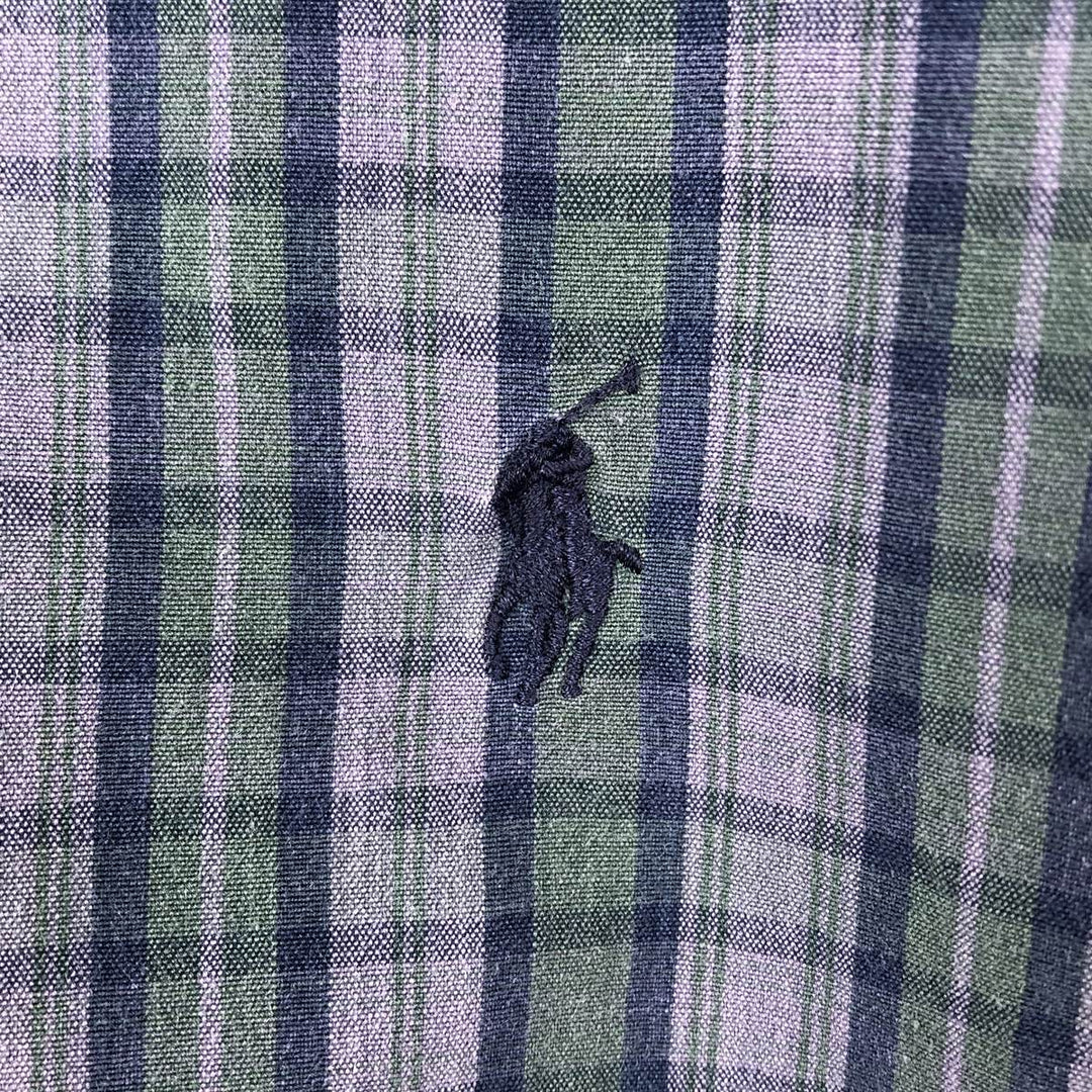 Ralph Lauren BLAKE short sleeve button down check shirt, men's size L cotton navy blue type Vintage Second Hand