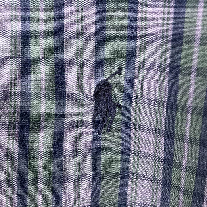 Ralph Lauren BLAKE short sleeve button down check shirt, men's size L cotton navy blue type Vintage Second Hand