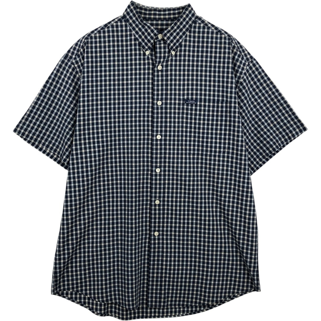 Ralph Lauren CHAPS short sleeve button down check shirt men's size L cotton navy blue type Vintage Second Hand