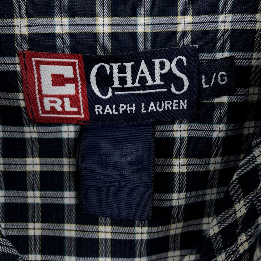 Ralph Lauren CHAPS short sleeve button down check shirt men's size L cotton navy blue type Vintage Second Hand