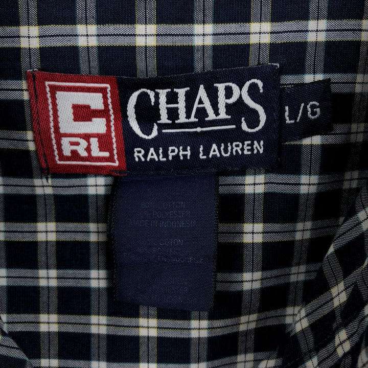 Ralph Lauren CHAPS short sleeve button down check shirt men's size L cotton navy blue type Vintage Second Hand