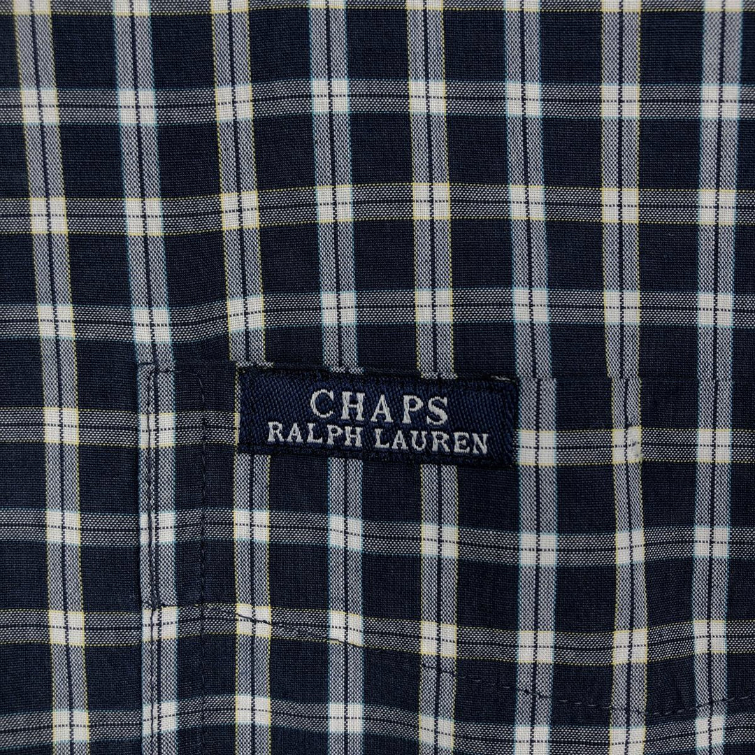 Ralph Lauren CHAPS short sleeve button down check shirt men's size L cotton navy blue type Vintage Second Hand
