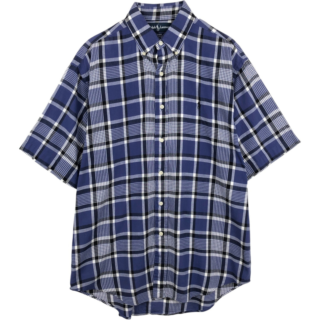 Ralph Lauren BLAIRE short sleeve button down check shirt, men's size M cotton blue type Vintage Second Hand