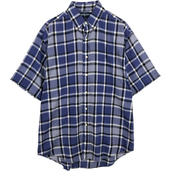Ralph Lauren BLAIRE short sleeve button down check shirt, men's size M cotton blue type Vintage Second Hand