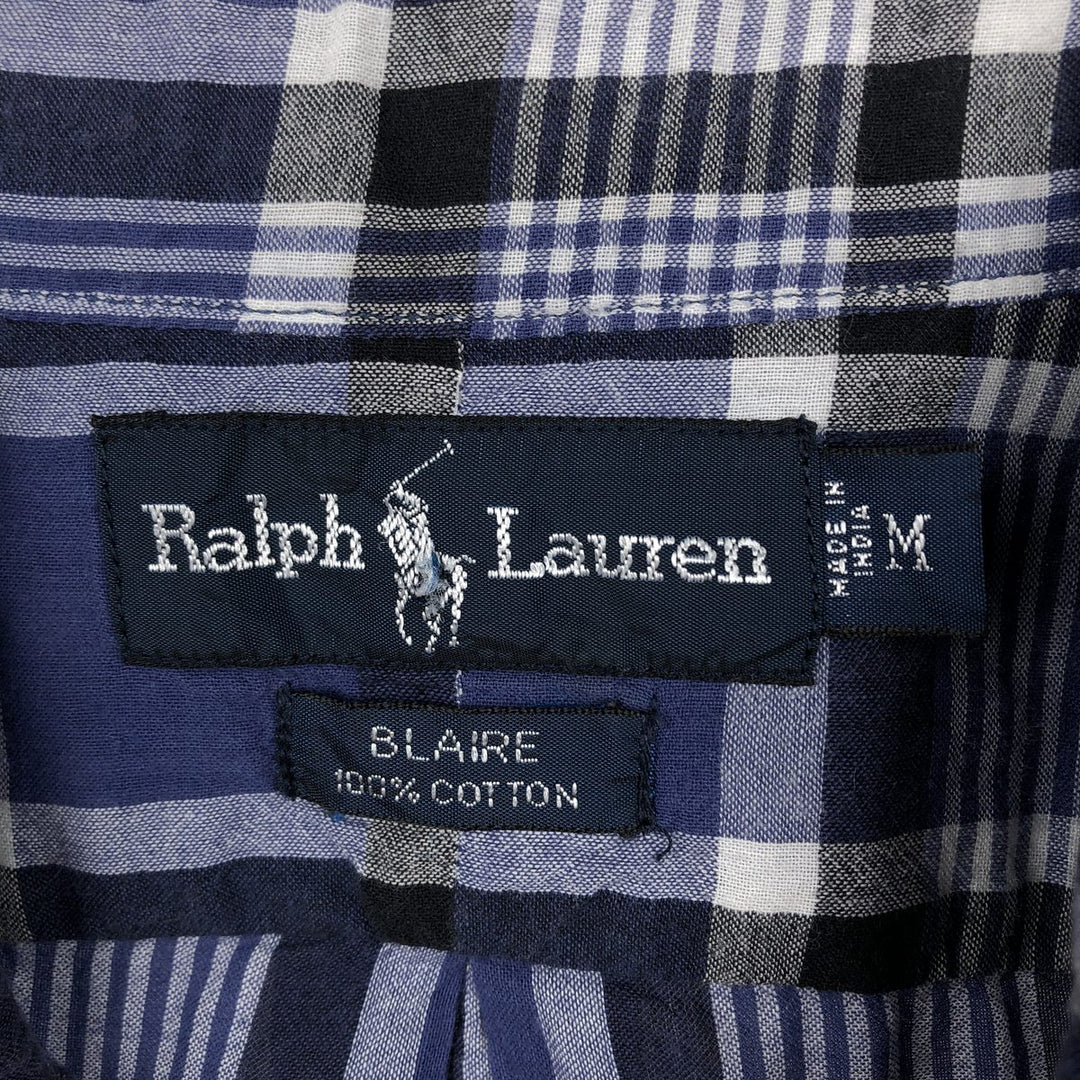 Ralph Lauren BLAIRE short sleeve button down check shirt, men's size M cotton blue type Vintage Second Hand