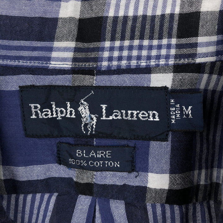 Ralph Lauren BLAIRE short sleeve button down check shirt, men's size M cotton blue type Vintage Second Hand