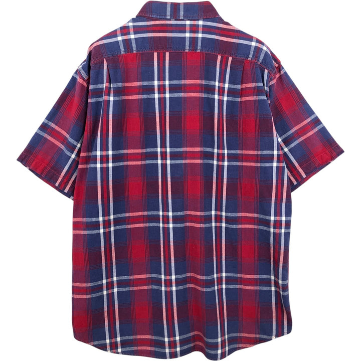90'S Ralph Lauren POLO SPORT Check Pattern Short-Sleeve Cotton Shirt, Men's Size L (approx.), Vintage cotton blue type Vintage Second Hand