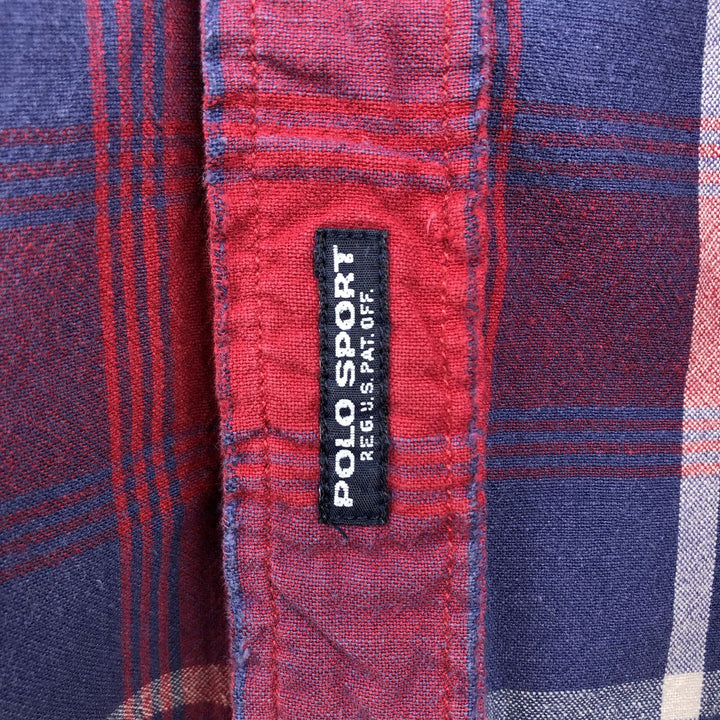 90'S Ralph Lauren POLO SPORT Check Pattern Short-Sleeve Cotton Shirt, Men's Size L (approx.), Vintage cotton blue type Vintage Second Hand