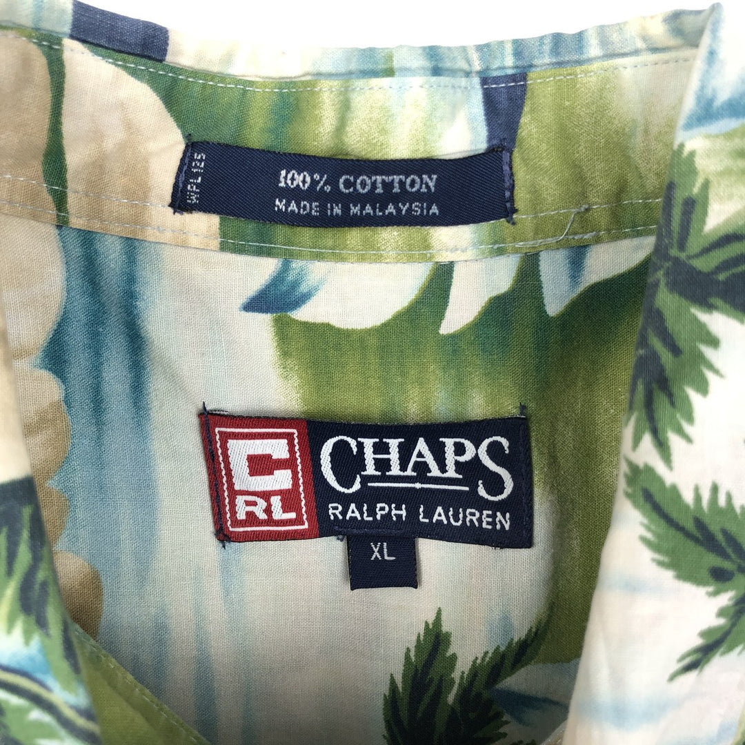 Ralph Lauren CHAPS Leaf Pattern Button-Down Hawaiian Aloha Shirt, Men's Size XL (approx.) cotton green type Vintage Second Hand