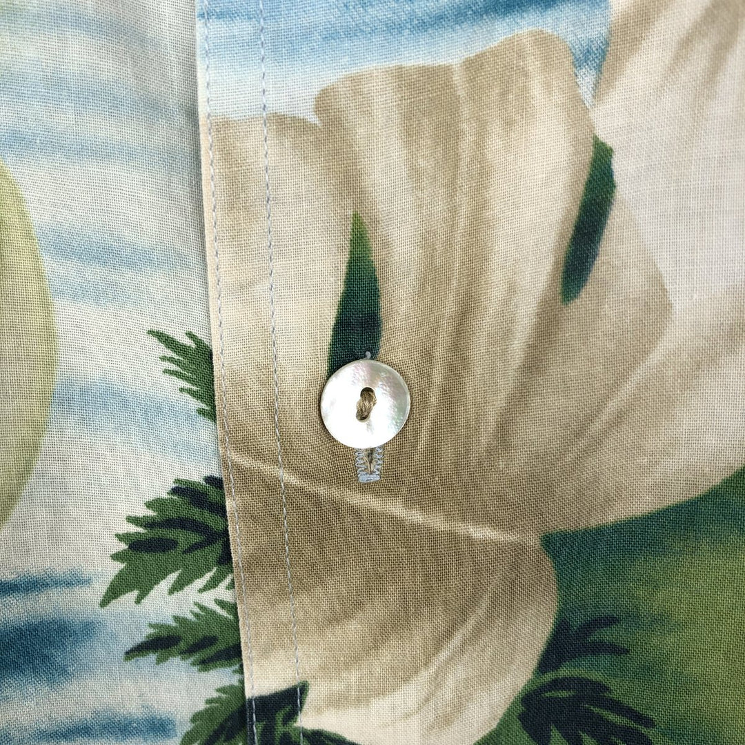 Ralph Lauren CHAPS Leaf Pattern Button-Down Hawaiian Aloha Shirt, Men's Size XL (approx.) cotton green type Vintage Second Hand