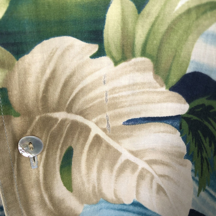 Ralph Lauren CHAPS Leaf Pattern Button-Down Hawaiian Aloha Shirt, Men's Size XL (approx.) cotton green type Vintage Second Hand