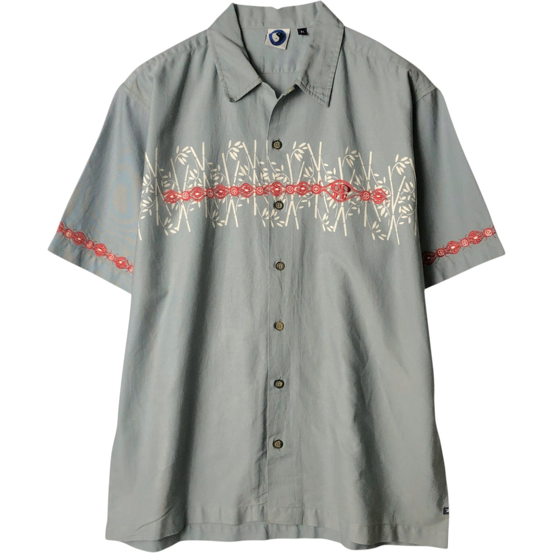 T and C Surf Designs Open Collar Hawaiian Aloha Shirt, Boxy Shirt, Men's Size M (approx.) cotton gray type Vintage Second Hand
