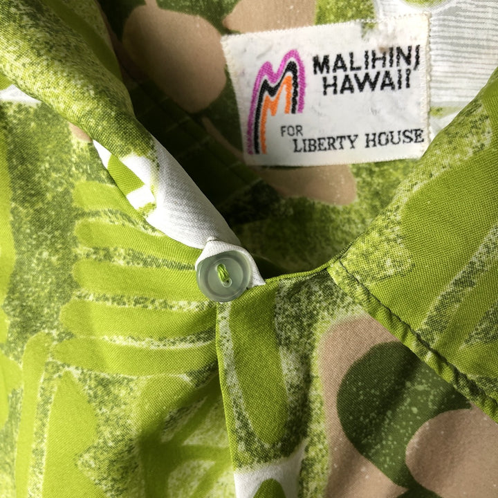 MALIHINI HAWAII All-over print open-collar Hawaiian Aloha shirt, men's size XL, boxy shirt, vintage. unclear green type yellow green Vintage Second Hand