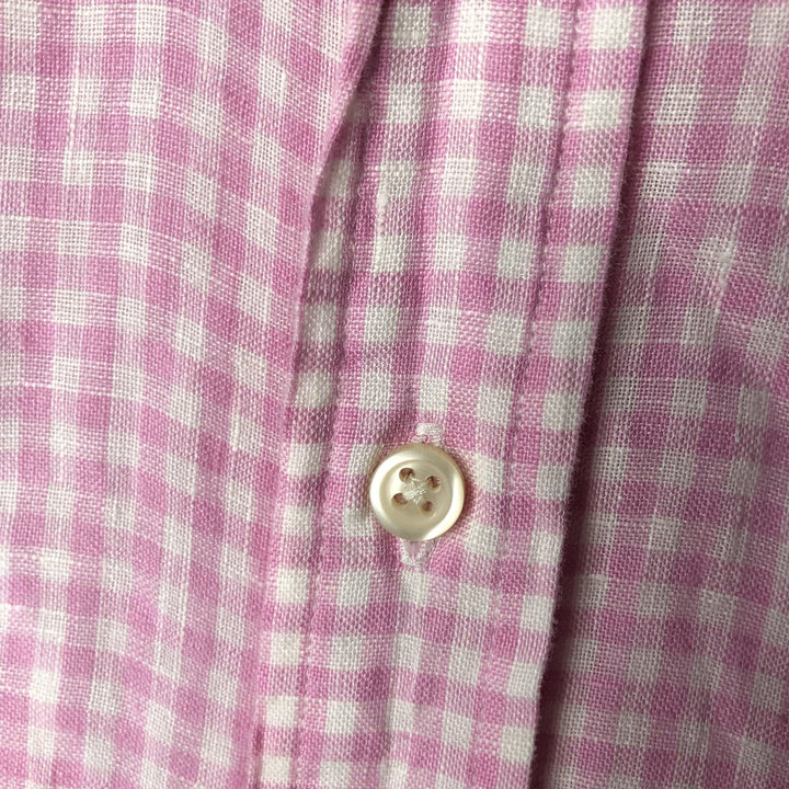 Ralph Lauren CUSTOM FIT Check Pattern Gingham Check Short-Sleeve Linen Button-Down Shirt, Men's Size XL (approx.) linen pink type Vintage Second Hand