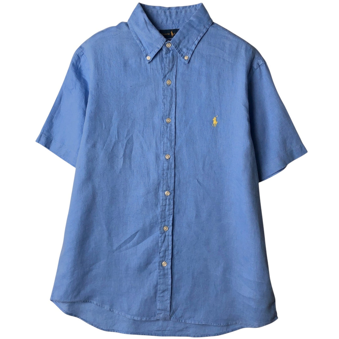 Ralph Lauren CLASSIC FIT RL UNTUCKED FIT Short-Sleeve Linen Button-Down Shirt, Men's Size M (approx.) linen blue type Vintage Second Hand